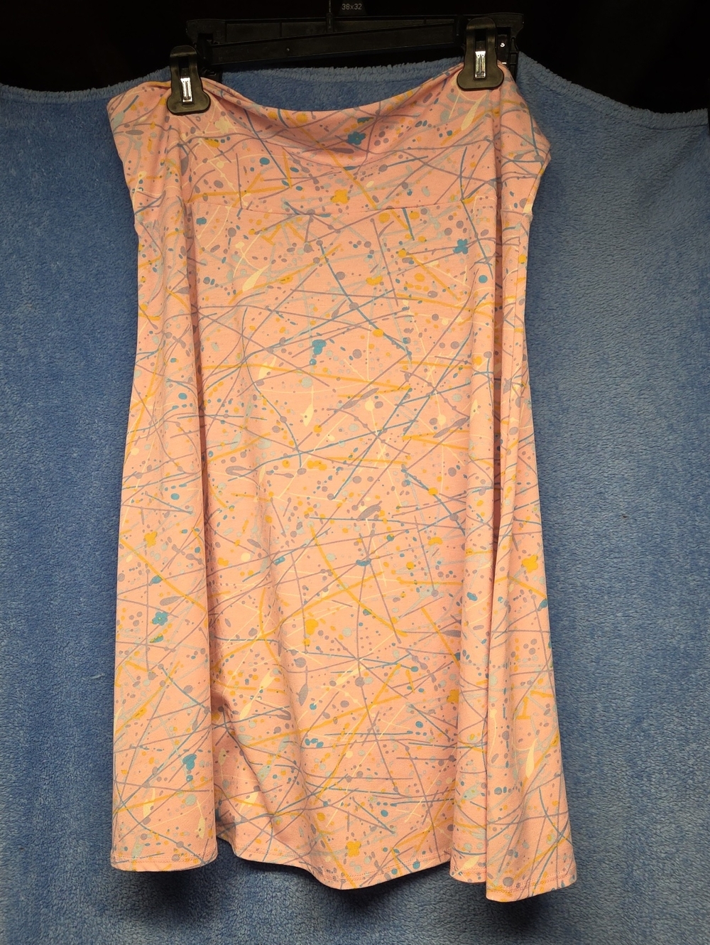 LuLaRoe Pastel Paint-Splash Skirt - Pink with Yellow & Blue Accents